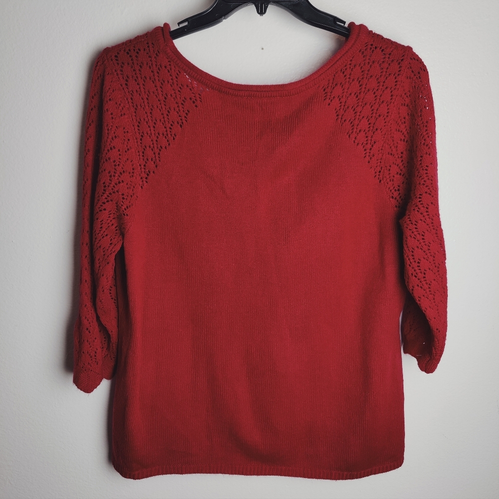 Cato Woman Red Scoop Roll Neck Pullover Sweater Crochet 3/4 Sleeves, 18/20W - Picture 2 of 7